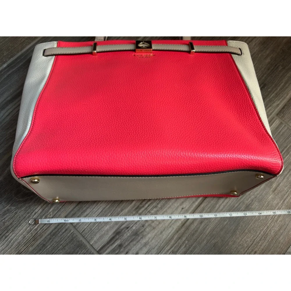 Kate Spade New York‎ Pebbled Leather Colorblock Tote Bag Coral Pink Purse w/ COA